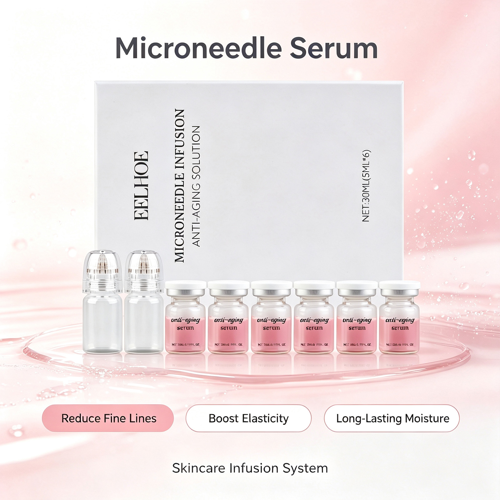 Hyaluronic Acid Facial Serum - 0,2 mm Microneedle Serum Kit 6