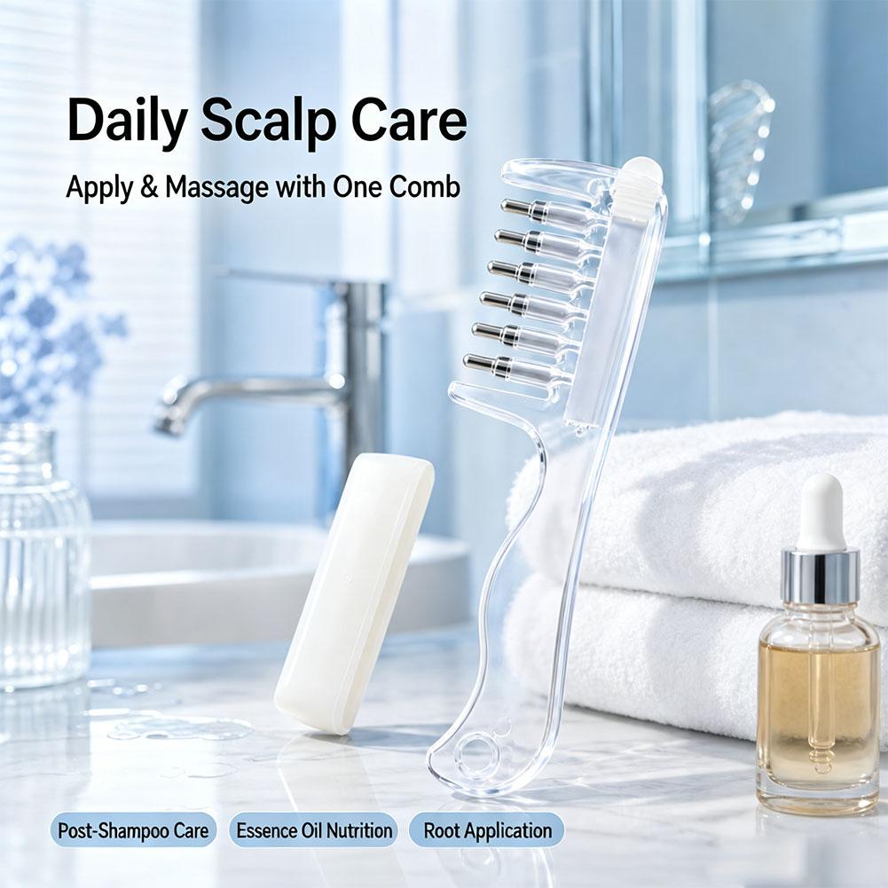 Hair Care - Transparante haarwortelkam met vloeistofgeleider, hoofdhuidmassagekam, haarolie-serumborstel,