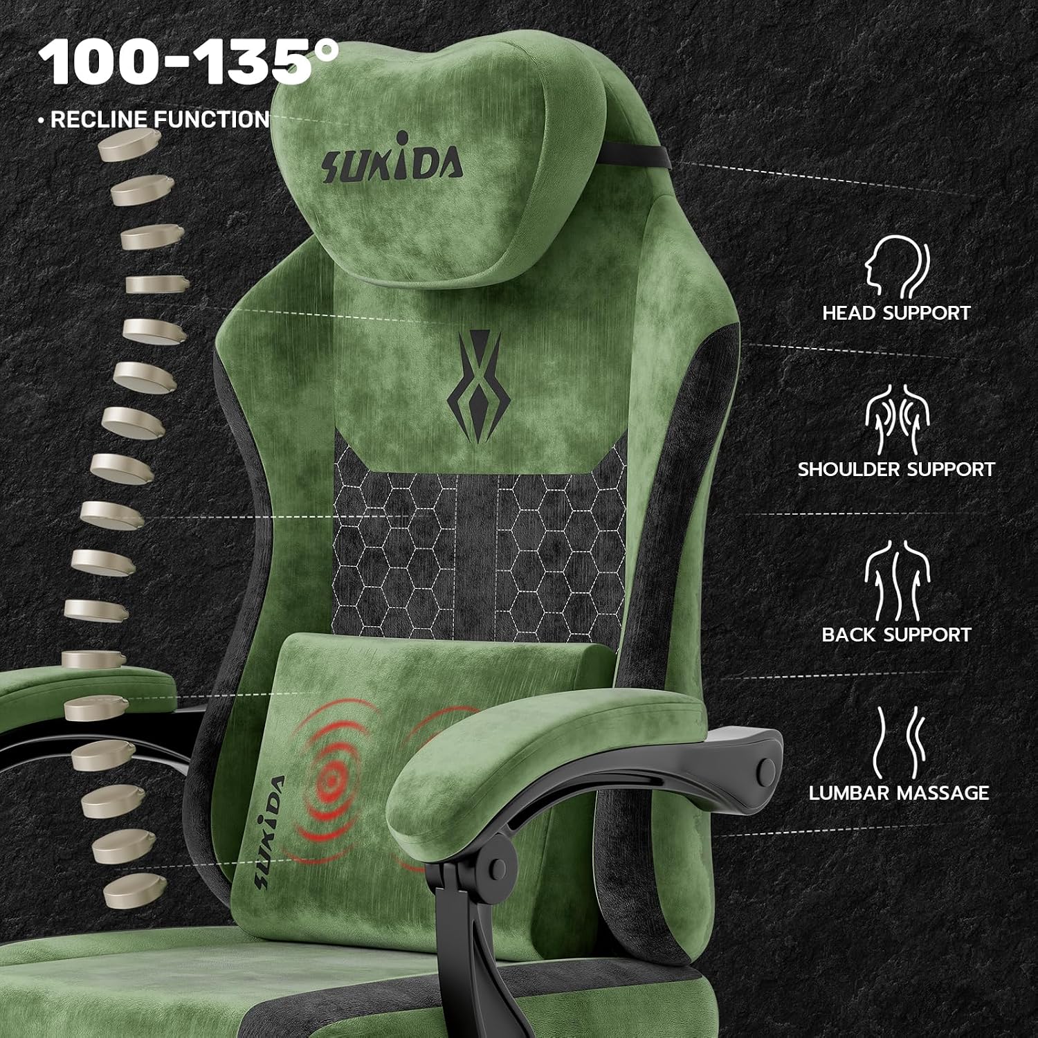 Gamingstoel van stof, ergonomi - Massage recensie en prijs